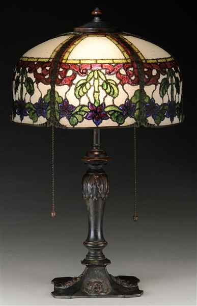 REVERSE PAINTED TABLE LAMP ATTRIBUTED TO MORGAN.                                                                                                                                                        