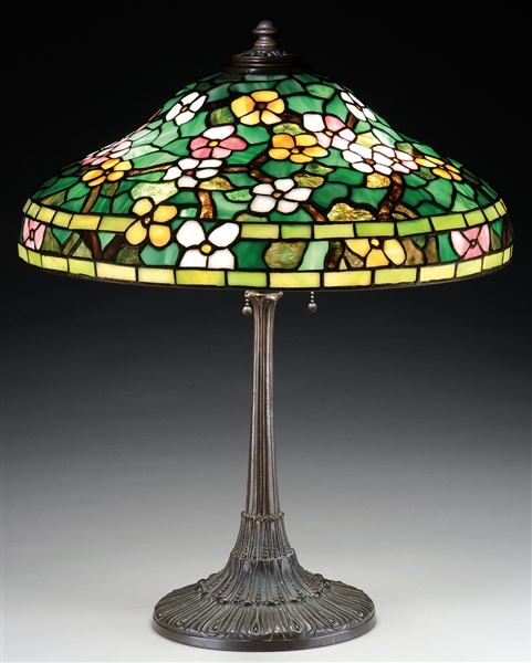 WILKINSON (ATTR) LEADED GLASS FLORAL TABLE LAMP.                                                                                                                                                        
