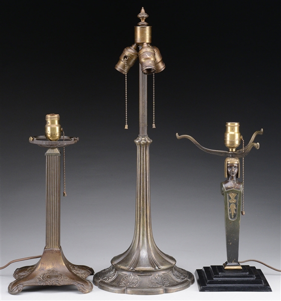 THREE AMERICAN TABLE LAMP BASES.                                                                                                                                                                        