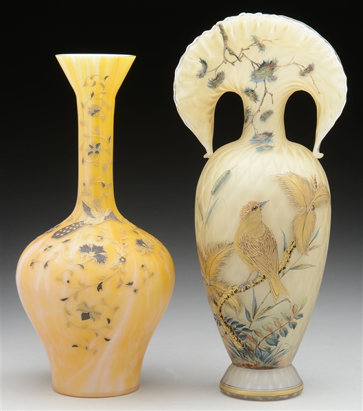 TWO VICTORIAN GLASS VASES.                                                                                                                                                                              