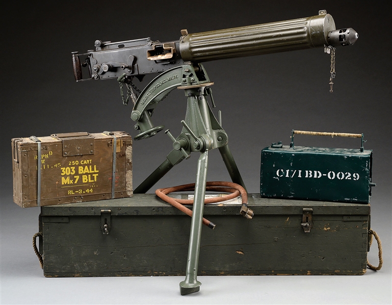 VICKERS, W.C.M.G., 3687, 303, MODERN; NFA; C&R, W/TRIPOD, SIGHT, ACCESS, AMMO BOX, WATER HOSE, WATER CAN, CRATE                                                                                         