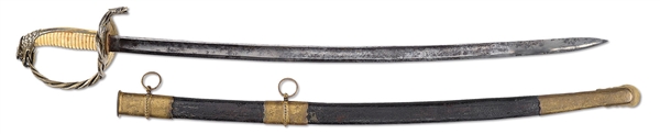 ESA - SPECTACULAR AND UNIQUE GILDED SILVER & IVORY RATTLESNAKE AND EAGLE POMMEL THOMAS GRISWOLD PRESENTATION CONFEDERATE STAFF OFFICERS SWORD OF COL. JAMES F. GIRAULT OF NEW ORLEANS.                 