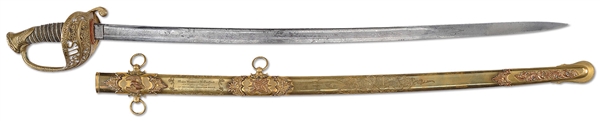 AMES HIGH GRADE PRESENTATION MODEL 1850 STAFF AND FIELD OFFICERS SWORD, MAJOR BENJAMIN TRAFFORD, 71ST NEW YORK "THE AMERICAN GUARD" WITH WARTIME ARCHIVE.                                              