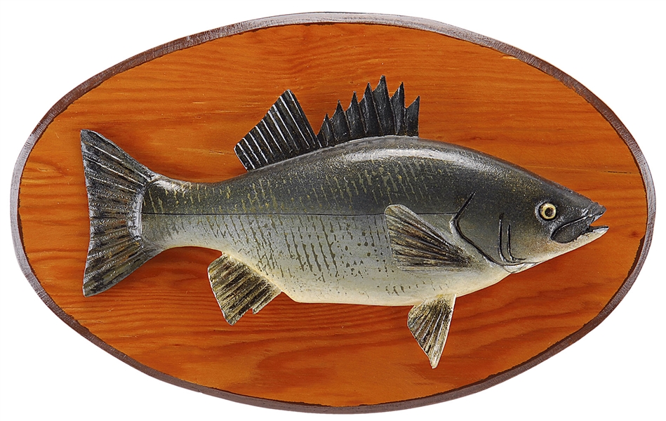CARVED AND PAINTED 12 1/2" WHITE PERCH BY LAWRENCE C. IRVINE, WINTHROP, ME.                                                                                                                             