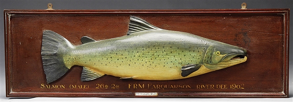 CARVED SALMON TROPHY MOUNT.                                                                                                                                                                             