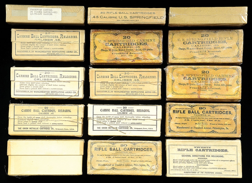 COLLECTORS LOT OF GOVERNMENT 45-70 AMMUNITION FROM 1874-1882.                                                                                                                                          