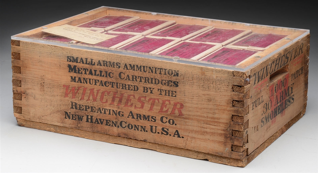 FULL WOODEN CASE OF DESIRABLE WINCHESTER 30-40 CRAG AMMUNITION, QUANTITY 1000 ROUNDS.                                                                                                                   