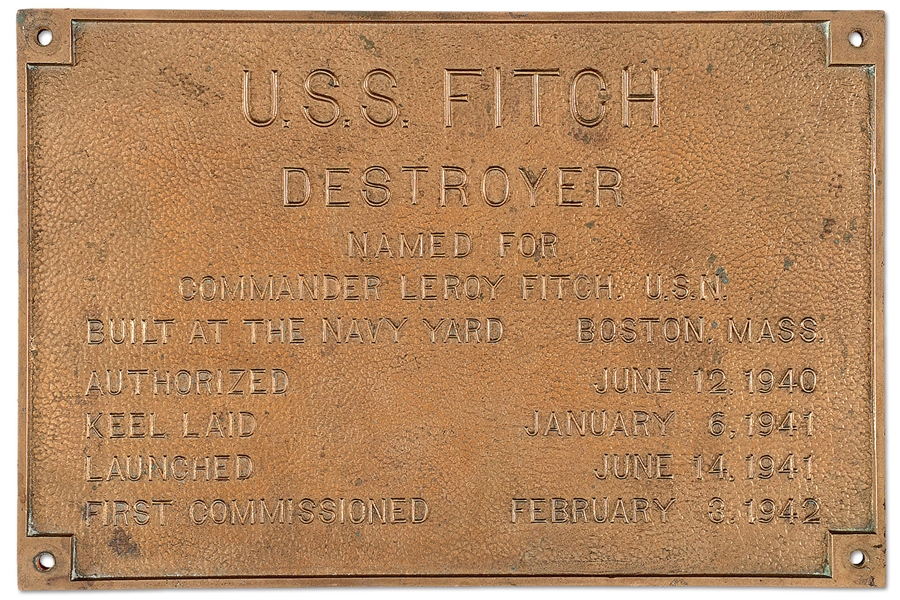 RARE BRONZE COMMISSIONING PLAQUE "USS FITCH".                                                                                                                                                           