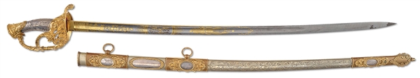 SPECTACULAR SILVER GRIPPED, GOLD BLADE HIGH GRADE STAFF OFFICERS SWORD WITH BATTLE HONORS PRESENTED TO LT. COL. WILLIAM HENRY, 1ST NEW JERSEY.                                                         