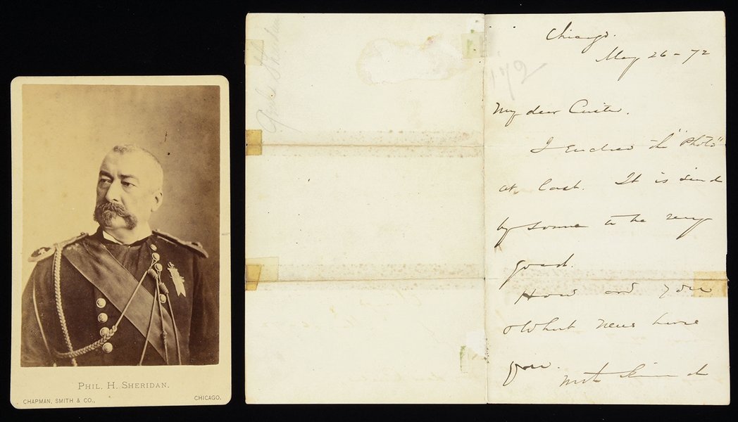 PHIL SHERIDAN LETTER TO GEORGE CUSTER WITH ENCLOSED PHOTOGRAPH.                                                                                                                                         