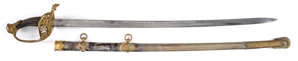 HIGH GRADE CIVIL WAR STAFF OFFICERS SWORD WITH FLUTED SILVER GRIP AND EAGLE HEAD QUILLON.                                                                                                              