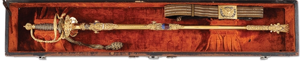 IMPRESSIVE CASED 1905 VIRGINIA POLYTECHNIC INSTITUTE PRESENTATION HIGH GRADE MODEL 1860 STAFF & FIELD OFFICERS SWORD.                                                                                  