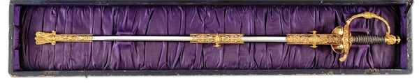 EXCEPTIONAL CASED HIGH GRADE 1860 STAFF & FIELD OFFICERS MILITIA SWORD.                                                                                                                                