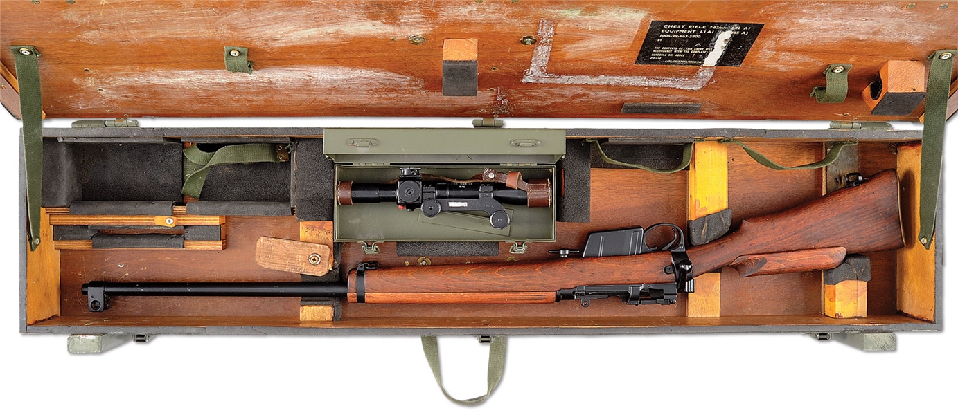 BRITISH ENFIELD, SNIPER RIFLE, G30629, 7.62, MODERN; C&R, W/SNIPER CARRYING CASE, TELESCOPIC SITE                                                                                                       