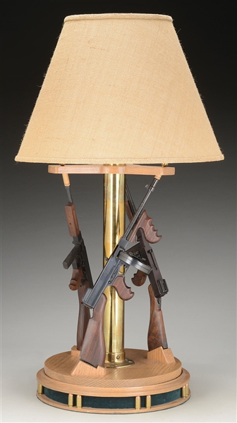 EXCEEDINGLY ATTRACTIVE TABLE LAMP WITH DETACHABLE MINIATURE NON-FIRING THOMPSON MACHINE GUNS.                                                                                                           