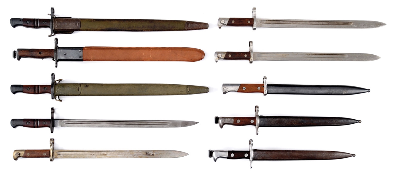 EXCEPTIONAL GROUP OF 10 U.S. MILITARY BAYONETS.                                                                                                                                                         