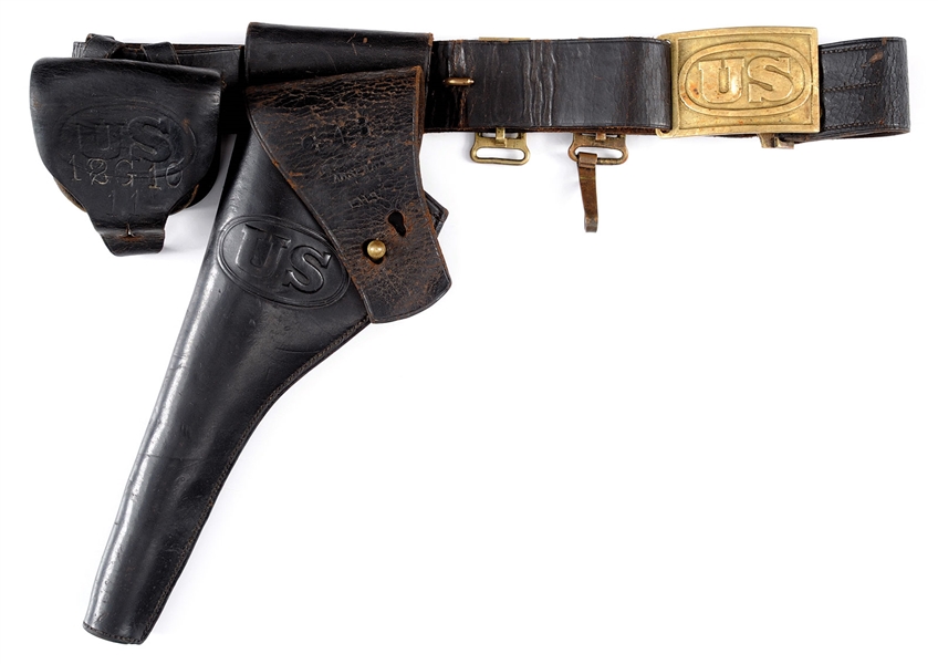 ROCK ISLAND ARSENAL U.S. CAVALRY BELT, HOLSTER AND CARTRIDGE POUCH FOR A MODEL 1873 COLT SINGLE ACTION REVOLVER OR U.S. S&W SCHOFIELD, CIRCA 1870S.                                                     