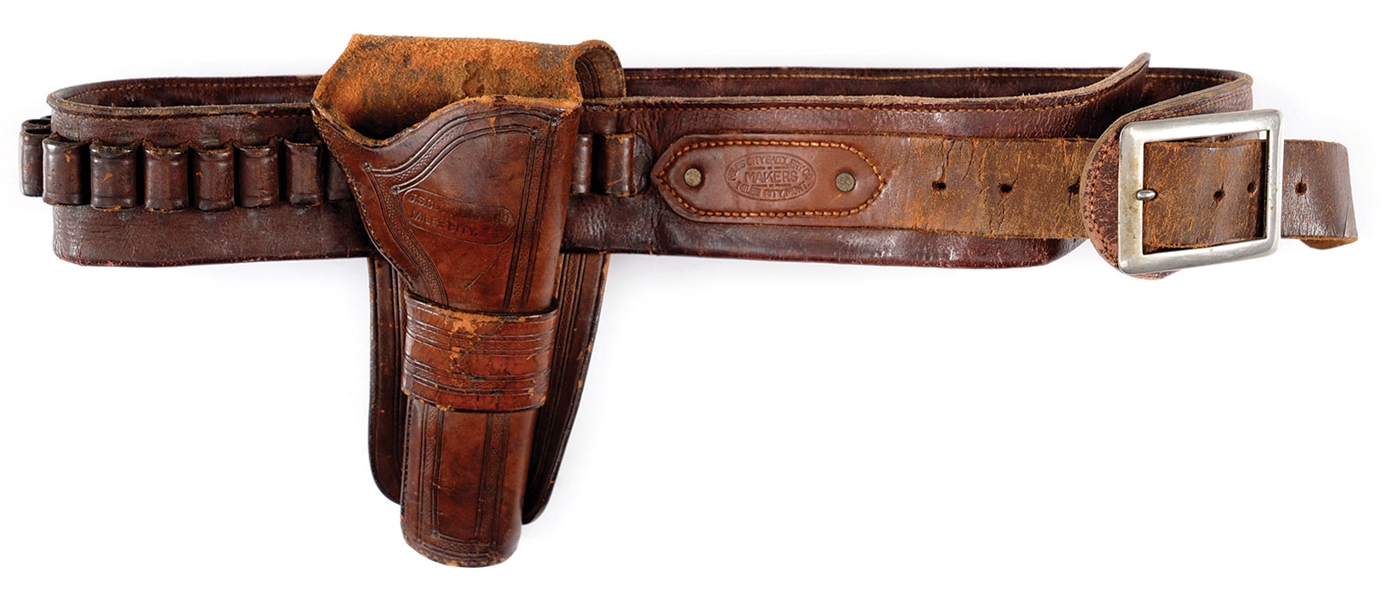 VERY ATTRACTIVE COLLINS/MILES CITY SADDLERY MONTANA TERRITORIAL HOLSTER AND GUN BELT.                                                                                                                   
