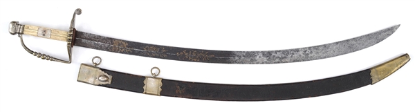 UNUSUAL FEDERAL ERA 5-BALL MILITIA SWORD WITH ADDED SILVER NAVAL MOTIF.                                                                                                                                 