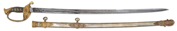 FINE HIGH GRADE PRESENTATION CIVIL WAR OFFICERS SWORD OF LT. GEORGE SCHLOENDORFF, 47TH NY, "KILLED IN ACTION" AT PORT WALTHAL, VIRGINIA, MAY 7, 1864.                                                  