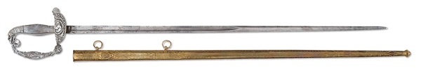 SCARCE CIRCA 1830 EAGLE HEAD OFFICERS SWORD WITH GEORGE WASHINGTONS HEAD IN GUARD.                                                                                                                    