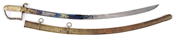 AMERICAN BIRDS HEAD POMMEL MILITIA OFFICERS SWORD WITH TRI-COLOR BLADE.                                                                                                                               