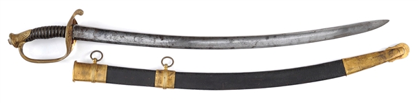 CIVIL WAR ERA FOOT OFFICERS SWORD WITH LARGE IMPORTED HORSEMAN STYLE BLADE.                                                                                                                            