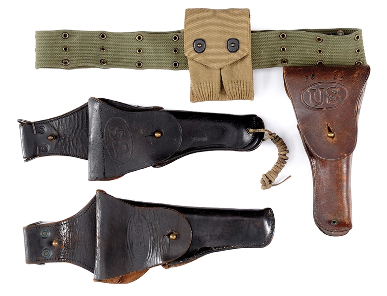 GROUP OF 3 FINE WWI ERA US MILITARY HOLSTERS.                                                                                                                                                           