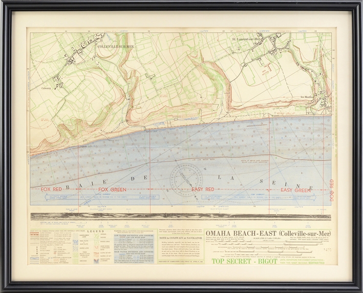 TWO RARE "TOP SECRET" MILITARY MAPS SHOWING THE PROPOSED OMAHA BEACH D-DAY ASSAULT.                                                                                                                     
