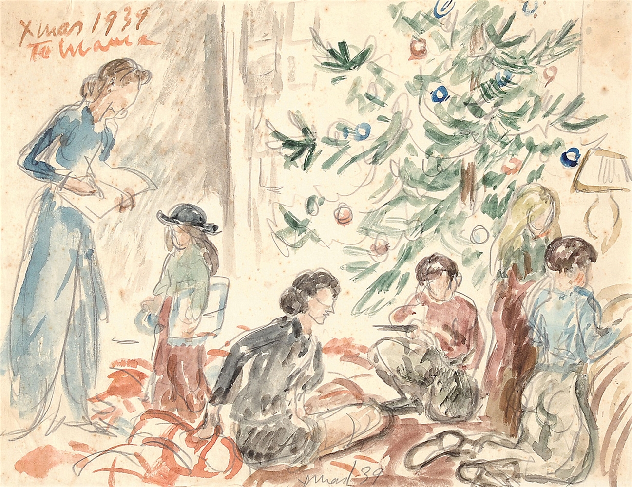 WALDO PEIRCE (AMERICAN, 1884-1970) TWO WATERCOLORS: ANN DANCING, AROUND A CHRISTMAS TREE 1932                                                                                                           