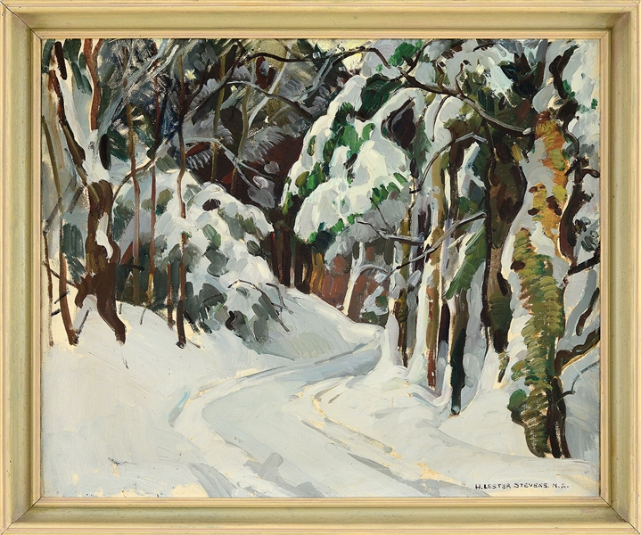 WILLIAM LESTER STEVENS (AMERICAN, 1888-1964) WOODED ROAD IN WINTER                                                                                                                                      