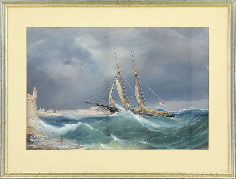ANTONIO DE SIMONE (ITALIAN, 1851-1907) SHIP GUITANO ENTERING HARBOR                                                                                                                                     