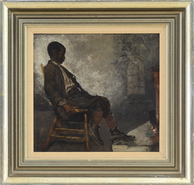 MF (AMERICAN, 19TH/20TH CENTURY) SITTING IN FRONT OF THE FIREPLACE                                                                                                                                      