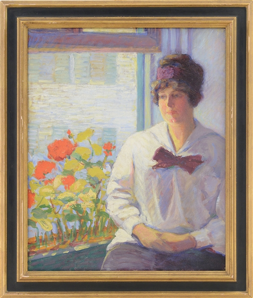 ATTRIBUTED TO WILLIAM KAULA (AMERICAN, 1871-1953) WOMAN NEXT TO WINDOW WITH FLOWERS                                                                                                                     