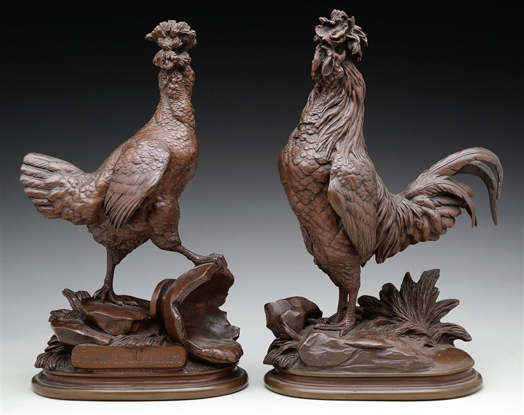 JULES MOIGNIEZ (FRENCH, 1835-1894) TWO WORKS: "POULE DE HOUDAN" AND ANOTHER CHICKEN                                                                                                                     