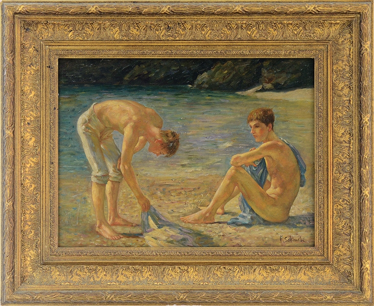 F. SCHIANCHI (20TH CENTURY) TWO VIEWS OF YOUNG BOYS BY THE SHORE                                                                                                                                        