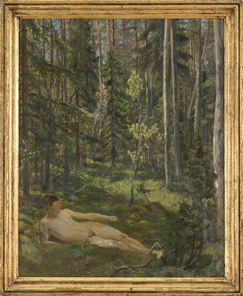 AMERICAN SCHOOL (EARLY 20TH CENTURY) NUDE MALE IN FOREST                                                                                                                                                