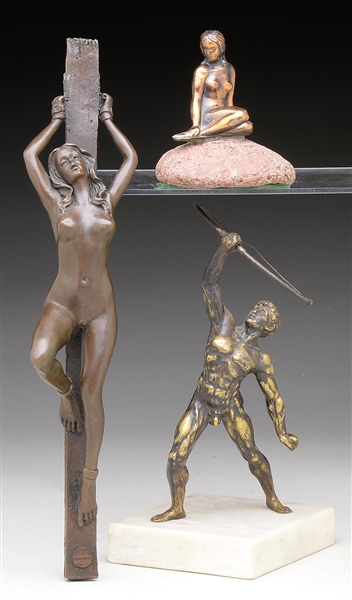 THREE WORKS (20TH CENTURY) MAN WITH BOW, WOMAN ON ROCK, AND NUDE WOMAN ON PLANK                                                                                                                         