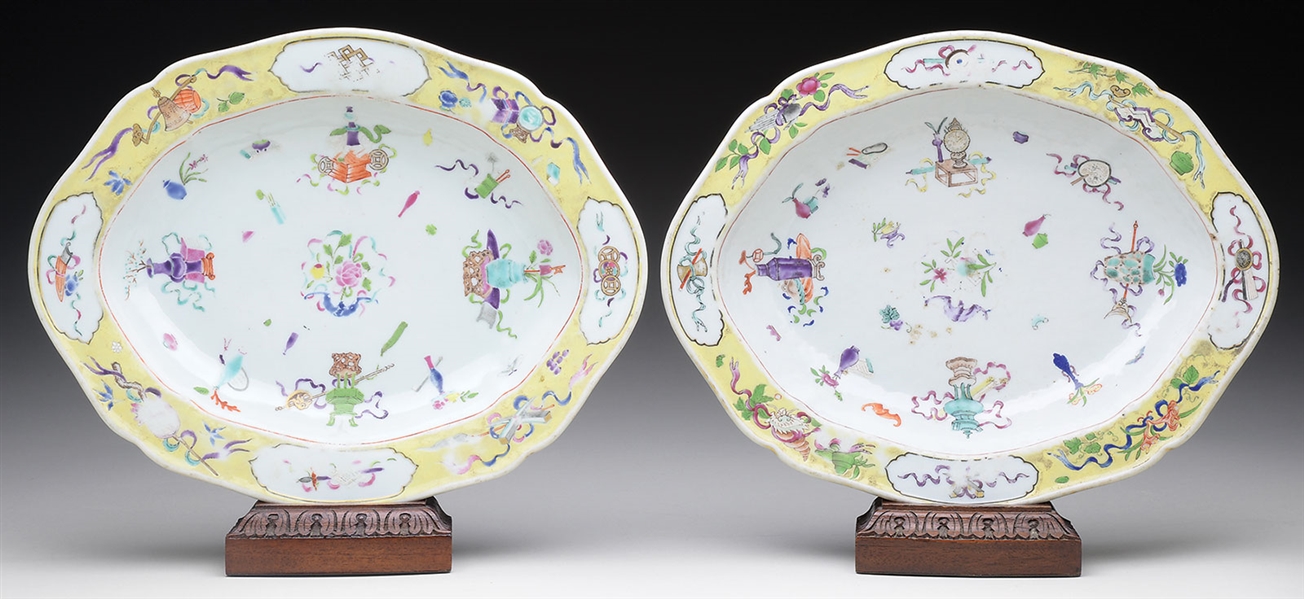 PAIR OF EXPORT PORCELAIN INSERTS.                                                                                                                                                                       