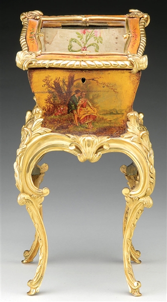 ROCOCO REVIVAL MINIATURE PAINTED VITRINE WITH GILT METAL MOUNTS.                                                                                                                                        