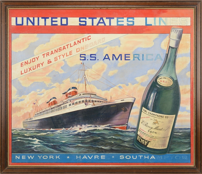 ARTIST RENDITION OF AN ADVERTISING POSTER FOR UNITED STATES LINES.                                                                                                                                      