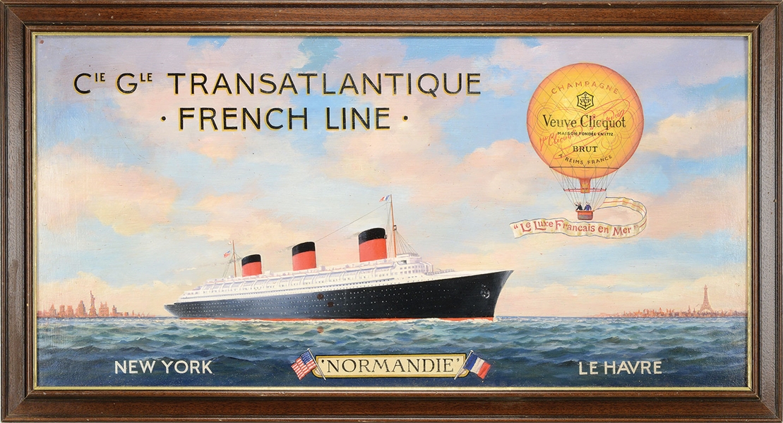 FRAMED ADVERTISING PAINTING FOR TRANS ATLANTIQUE FRENCH LINE.                                                                                                                                           