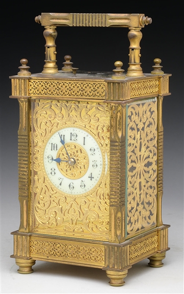 FRENCH BRASS CARRIAGE CLOCK WITH REPEATER.                                                                                                                                                              