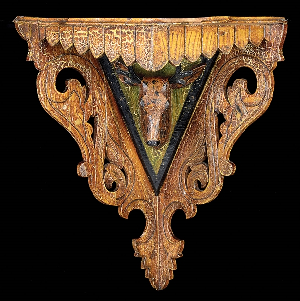 CARVED VICTORIAN PAINT-DECORATED CORNER SHELF.                                                                                                                                                          