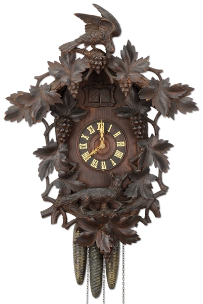 BLACK FOREST CARVED PINE 3 WEIGHT CUCKOO CLOCK.                                                                                                                                                         