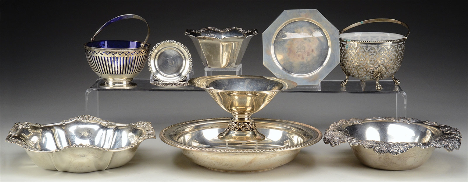 THIRTEEN PIECES OF STERLING HOLLOW WARE AND ONE PIECE OF SILVER PLATE.                                                                                                                                  