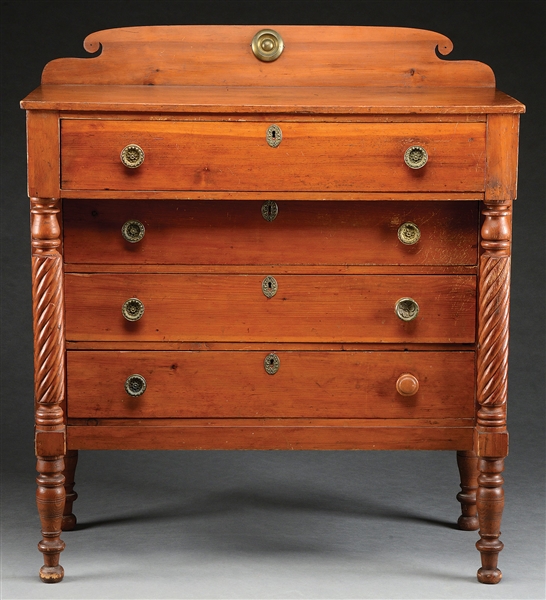 COUNTRY SHERATON PINE AND CHERRY CHEST OF DRAWERS.                                                                                                                                                      