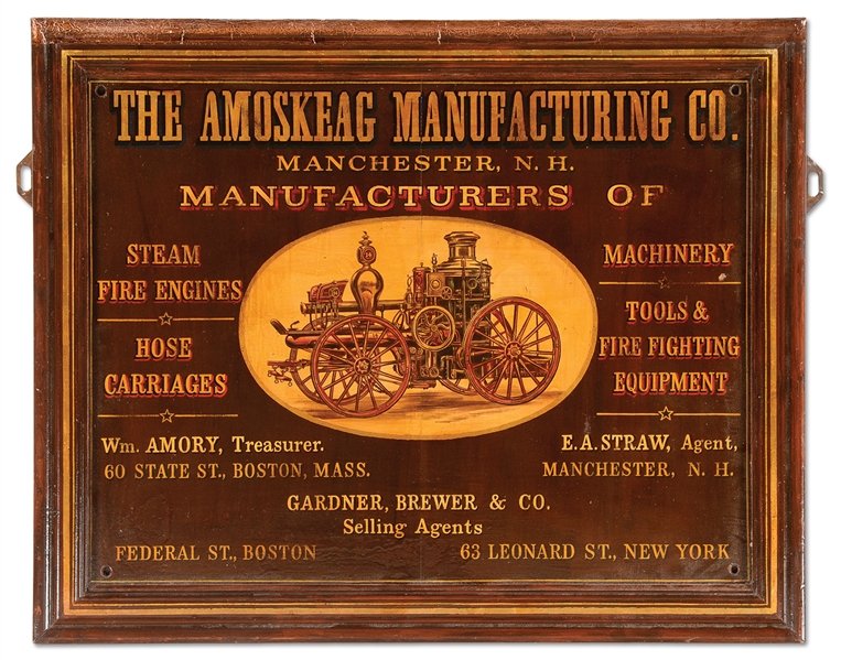 ADVERTISING TRADE SIGN FOR THE AMOSKEAG MANUFACTURING CO. MANCHESTER, N.H.                                                                                                                              