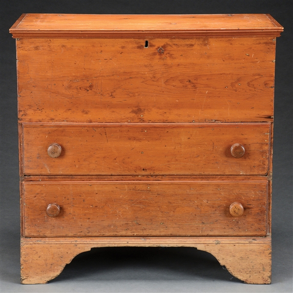 EARLY AMERICAN PINE TWO DRAWER BLANKET CHEST.                                                                                                                                                           