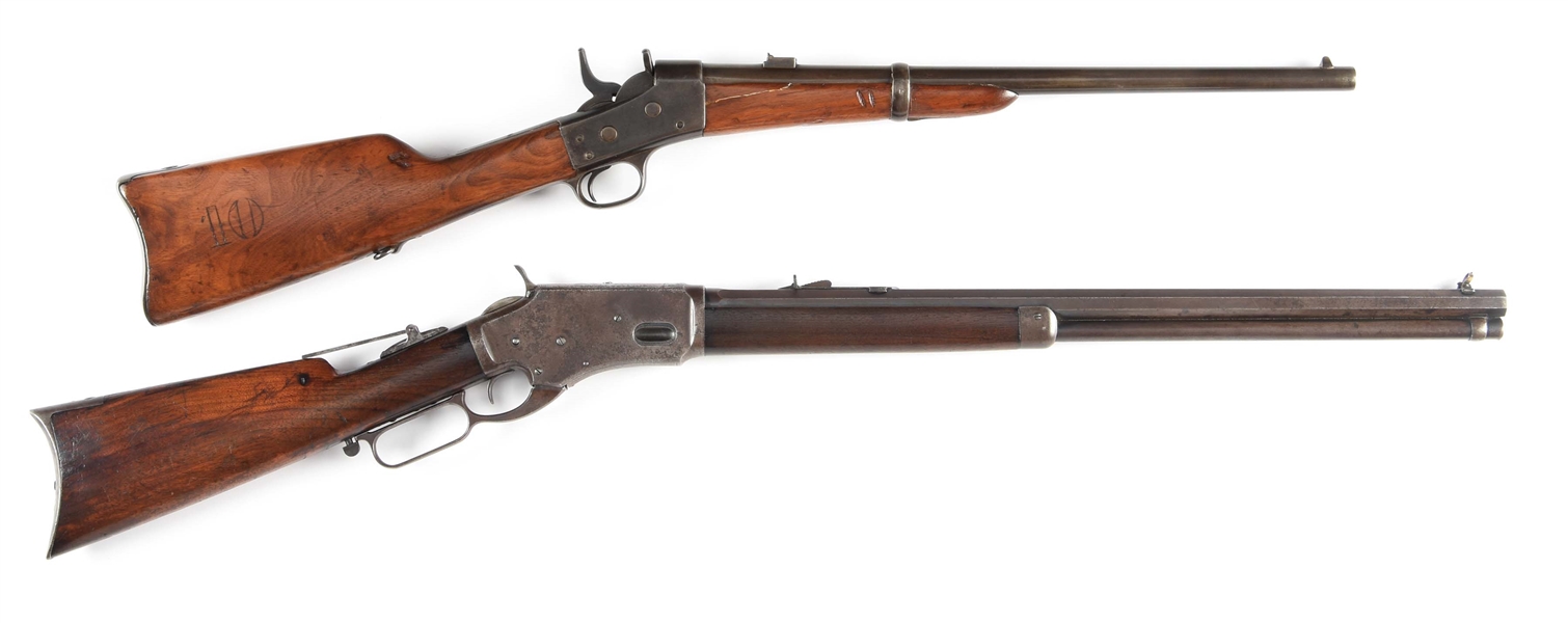 (A) LOT OF 2: WHITNEY-KENNEDY LEVER ACTION SPORTING RIFLE & REMINGTON ROLLING BLOCK CARBINE.